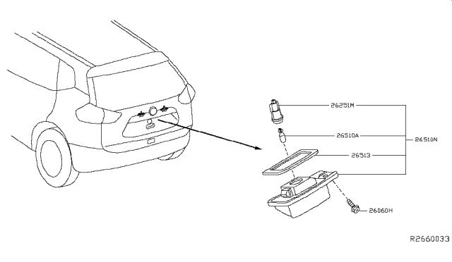 2017 Nissan Rogue Lamp Licence Diagram for 265108990B