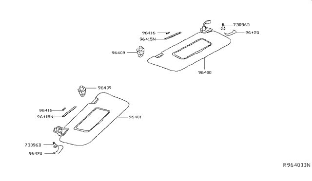 2015 Nissan Rogue  Holder SUNVISOR Diagram for 964093JS0A