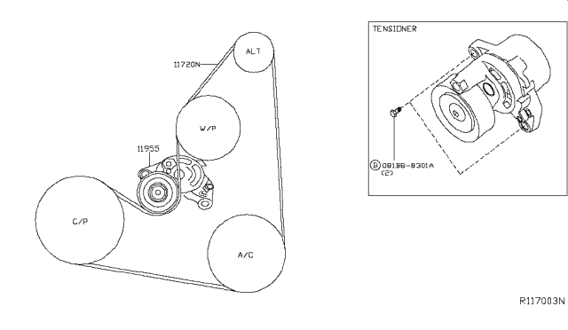 2019 Nissan Rogue Tensioner Assy-Auto Diagram for 119554BA0A