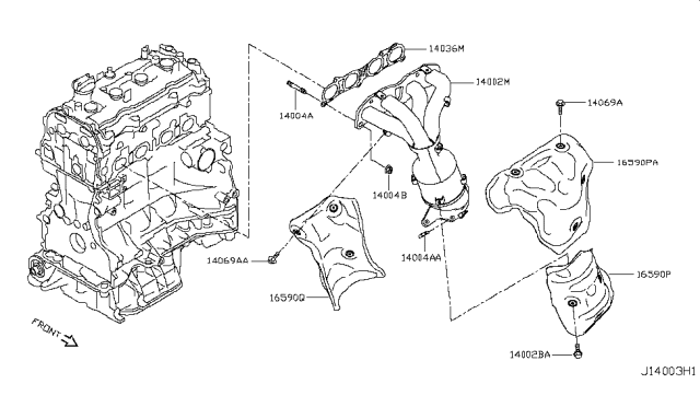 2016 Nissan Rogue Exhaust Manifold With Catalytic Converter Diagram for 140E23TU0E