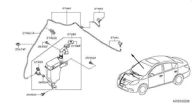 2018 Nissan Versa  Washer Nozzle Assembly, Passenger Side Diagram for 289321HB1A