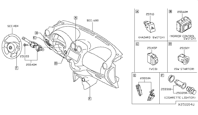 2019 Nissan Versa Switch Assy-Hazard Diagram for 252903AA0A