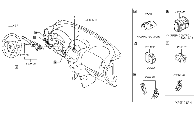 2014 Nissan Versa Switch Assy-Steering Diagram for 255503AN1C