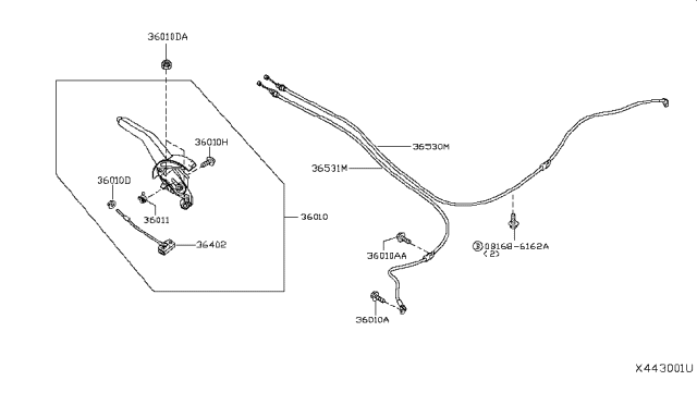2019 Nissan Versa Cable Assy-Parking, Rear RH Diagram for 365303BA0A