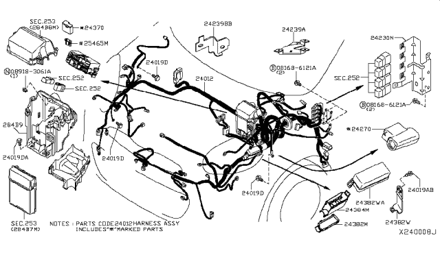 2013 Nissan Versa  Bracket-Engine Room Harness Diagram for 242399KA0A
