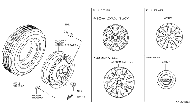 2014 Nissan Versa  Disc Wheel Ornament Diagram for 40343AU51A