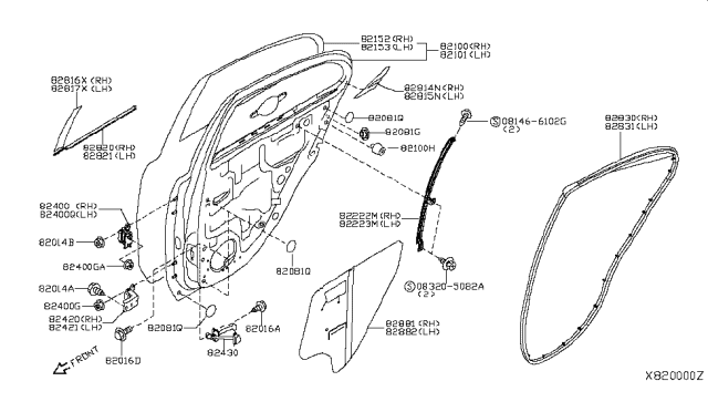 2014 Nissan Versa  Tape - Rear Door SASH Front, LH Diagram for 828173BA0A