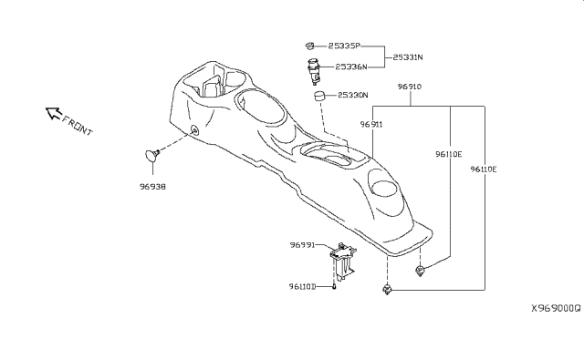 2013 Nissan Versa  Console Box Assembly-Floor, Front Diagram for 969103BA0A