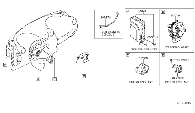 2018 Nissan Versa Clock Spring Steering Wire Diagram for 255543BA7C