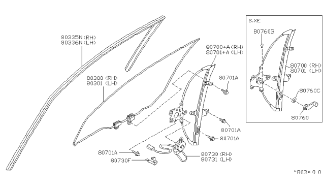 1995 Nissan Stanza Regulator Assy-Door Window, Rh Diagram for 807000E710