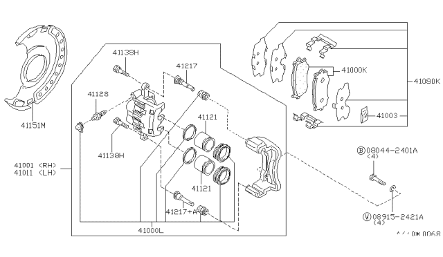 1997 Nissan Altima  Front Brake Pads Kit Diagram for 410601E590