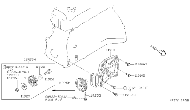 1997 Nissan Altima Bolt Adjust IDLER PULLY Diagram for 119481E400