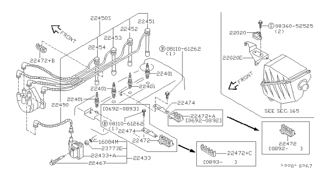 1993 Nissan Stanza Cable Set Diagram for 224501E425