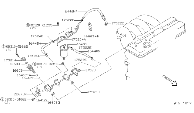 1996 Nissan Altima  Insulator-Injector Diagram for 166362B500
