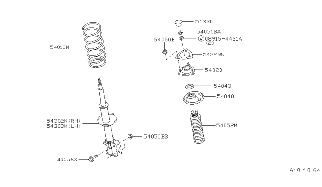 1993 Nissan Stanza Strut Mounting Insulator Assembly Diagram for 543200E000
