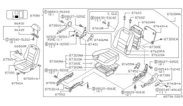 1995 Nissan Altima  Pad-Front Seat Cushion Diagram for 873112E300