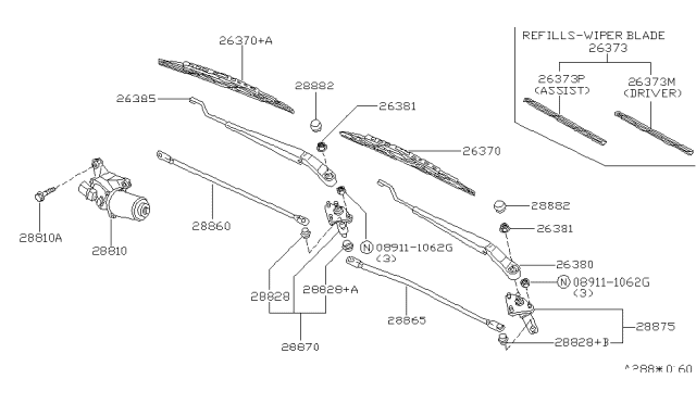 1996 Nissan Stanza Nut-Wiper Arm Diagram for 2888950J10