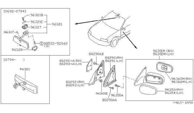 1993 Nissan Stanza Mirror Assembly-Door, RH Diagram for 963011E400