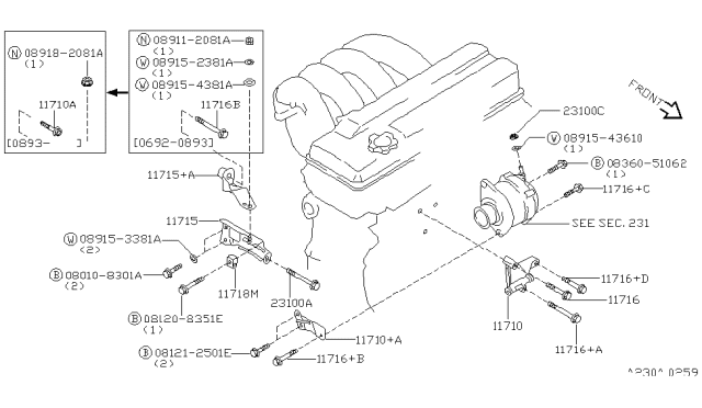 1994 Nissan Stanza  Bolt Diagram for 1192812G01