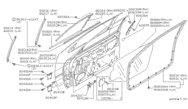 1996 Nissan Altima Weatherstrip-Front Door, RH Diagram for 808300E700