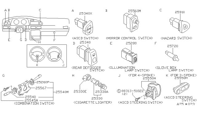 1993 Nissan Altima  Switch Assy-Combination Diagram for 255601E415