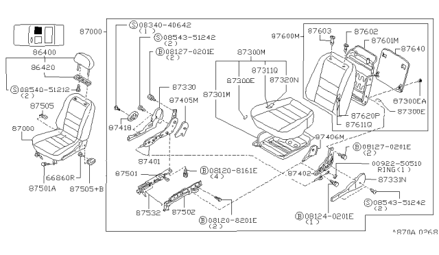 1996 Nissan Altima Device-RECLINING, RH Seat Outside Diagram for 874012E000