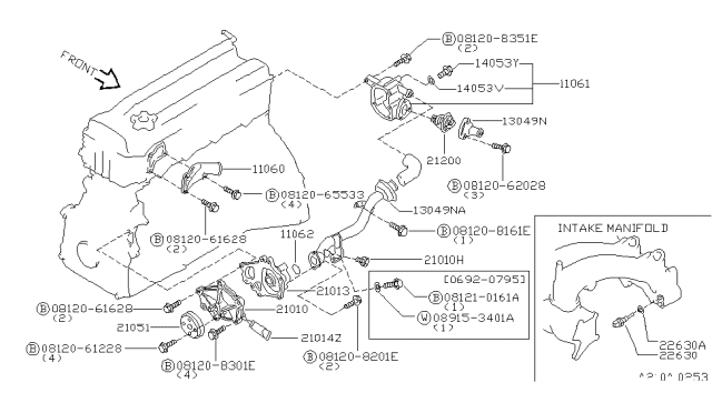 1995 Nissan Altima  Thermostat Housing Diagram for 11061F4400