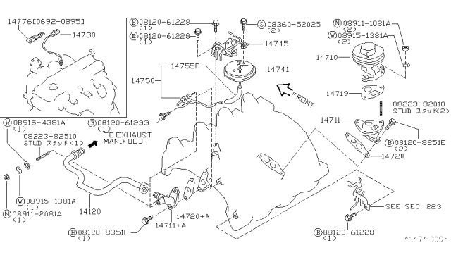 1994 Nissan Stanza  Egr Valve Gasket Diagram for 147192B500