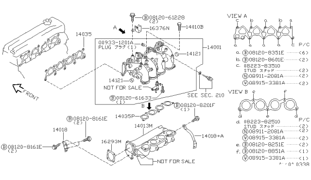 1995 Nissan Altima Gasket-Throttle Chamber Diagram for 161755B600