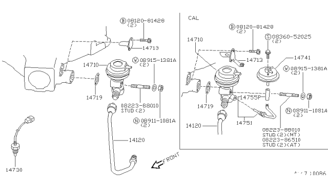 1996 Nissan Hardbody Pickup (D21U)  EGR Tube Assy Diagram for 14725F4001