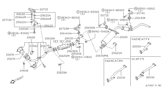 1996 Nissan Hardbody Pickup (D21U)  Exhaust, Main Muffler Assembly Diagram for 201008B060