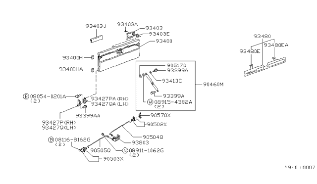 1995 Nissan Hardbody Pickup (D21U)  Hinge Assy-Rear Gate, RH Diagram for 9347001G30