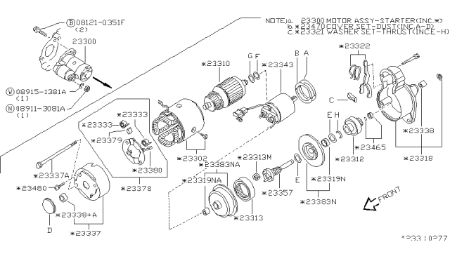 1997 Nissan Hardbody Pickup (D21U) Motor Assy-Starter Diagram for 233001S770