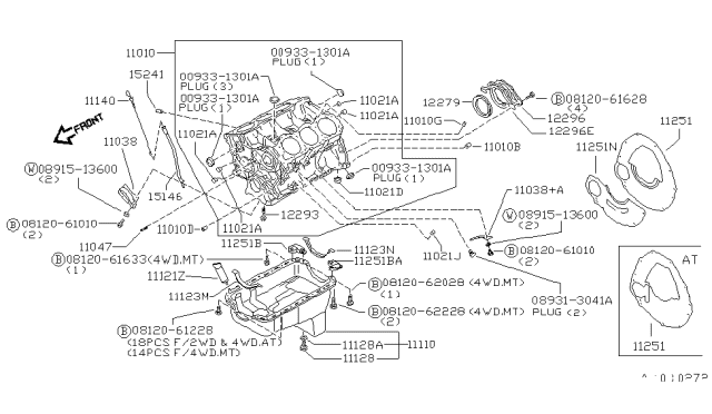 1996 Nissan Hardbody Pickup (D21U)  Oil Pan Assembly Diagram for 11110F4000