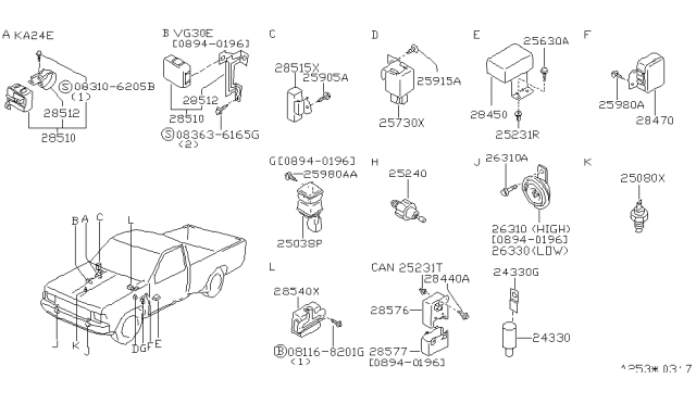 1995 Nissan Hardbody Pickup (D21U)  Horn Assembly-High Diagram for 256103B300