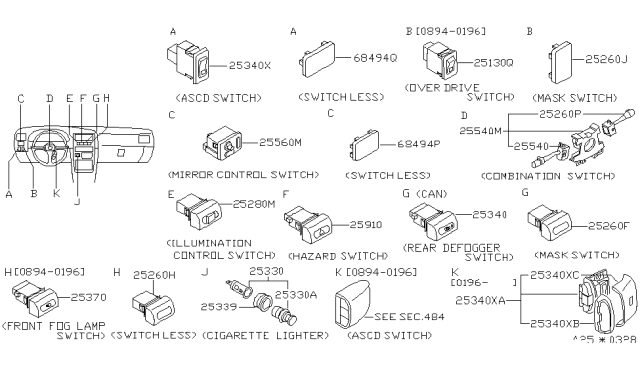 1996 Nissan Hardbody Pickup (D21U) Switch Assy-Wiper Diagram for 252602B200