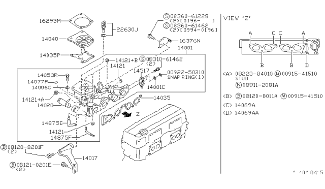 1996 Nissan Hardbody Pickup (D21U) Gasket-Manifold Diagram for 140350B000
