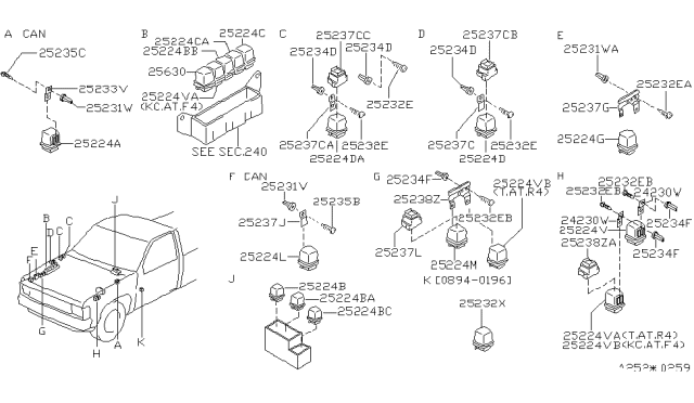 1997 Nissan Hardbody Pickup (D21U) Relay-Horn Diagram for 2563079960