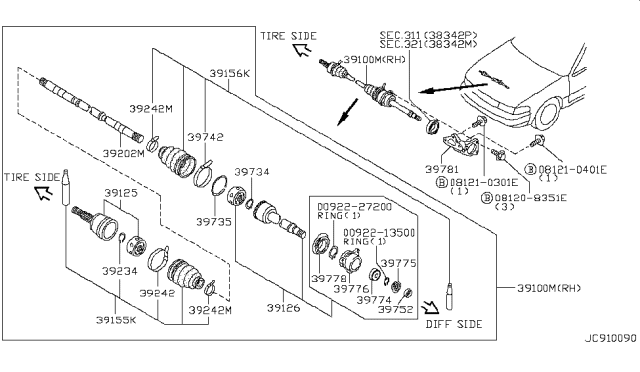 1997 Nissan Maxima Joint Assembly - Inner Diagram for 3977132U05