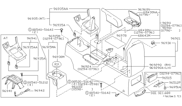 1996 Nissan Maxima Cup Holder Assembly Diagram for 684300L701