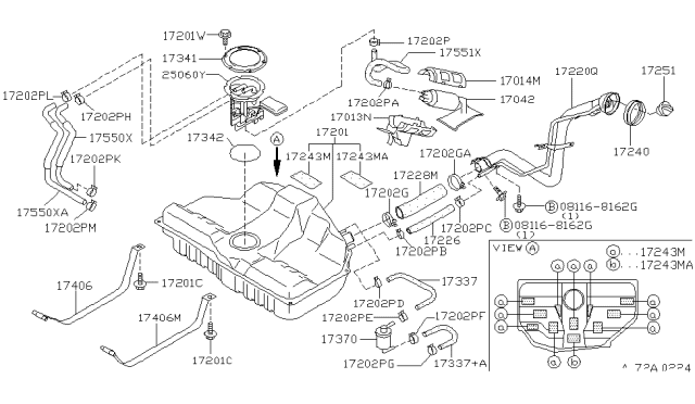 1996 Nissan Maxima  Fuel Tank Assembly Diagram for 1720241U00