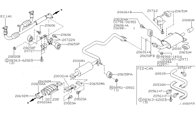 1998 Nissan Maxima Diffuser Assy-Exhaust Diagram for 200800L700