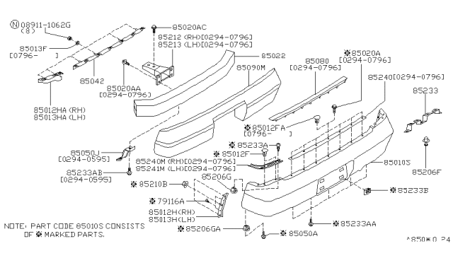1996 Nissan Maxima  Rear Bumper Cover Diagram for H50220L725