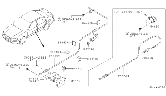 1997 Nissan Maxima  Actuator-Trunk Opener Diagram for 8468040U00