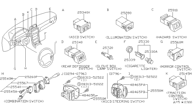 1997 Nissan Maxima Switch-ASCD, Steering Diagram for 255514P000