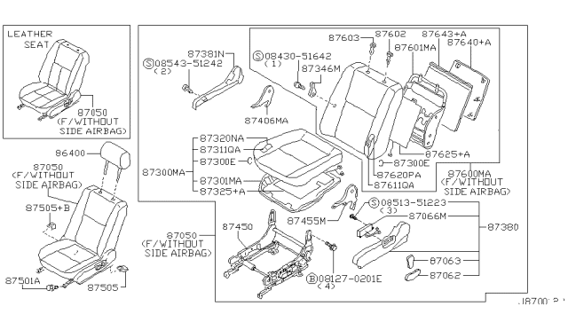 1995 Nissan Maxima  ADJUSTER Assembly-Front Seat, L Diagram for 8745041U00