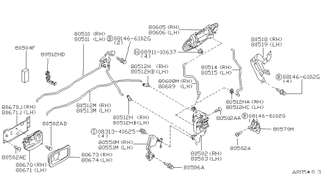 1999 Nissan Maxima  Door Lock Actuator Motor Front Right Diagram for 8055289907