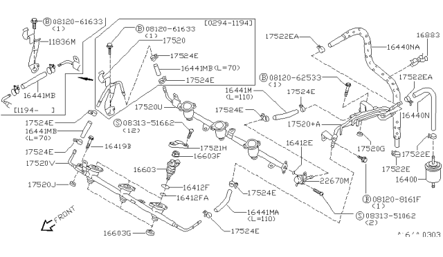 1995 Nissan Maxima  Insulator-Injector Diagram for 1663553J00