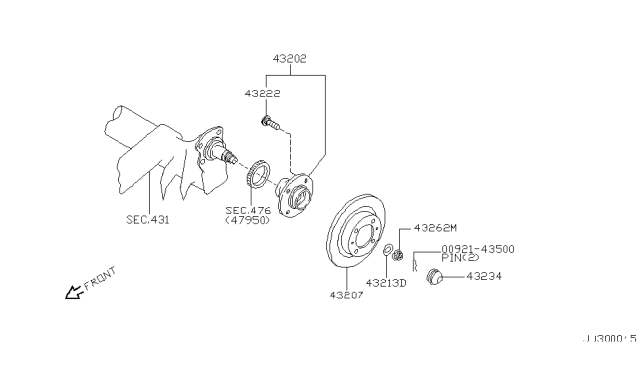 1997 Nissan Maxima  Hub Assembly Rear Diagram for 432001L000