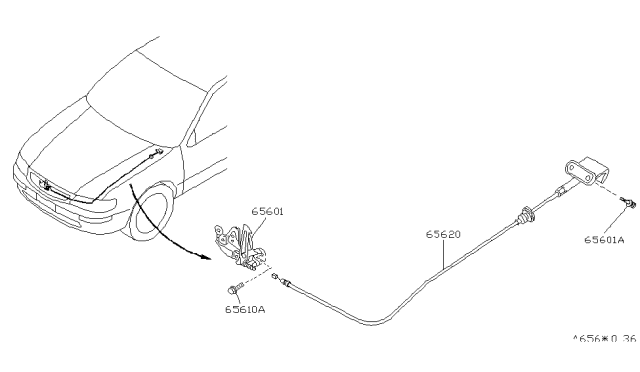 1995 Nissan Maxima Male Assy-Hood Lock Diagram for 6560140U00